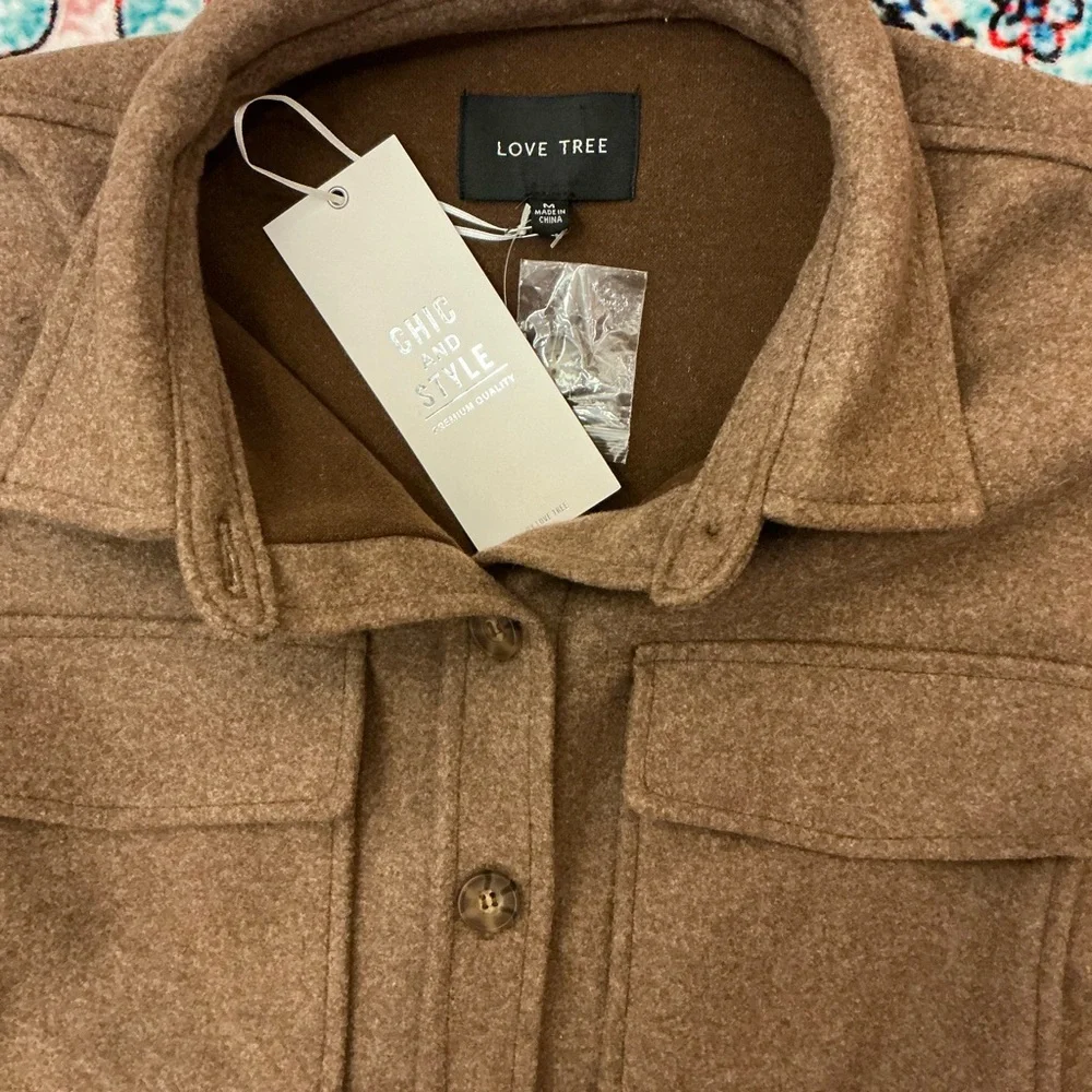 New Love Tree Tan Button-Up Jacket, Sz M - Picture 5 of 7